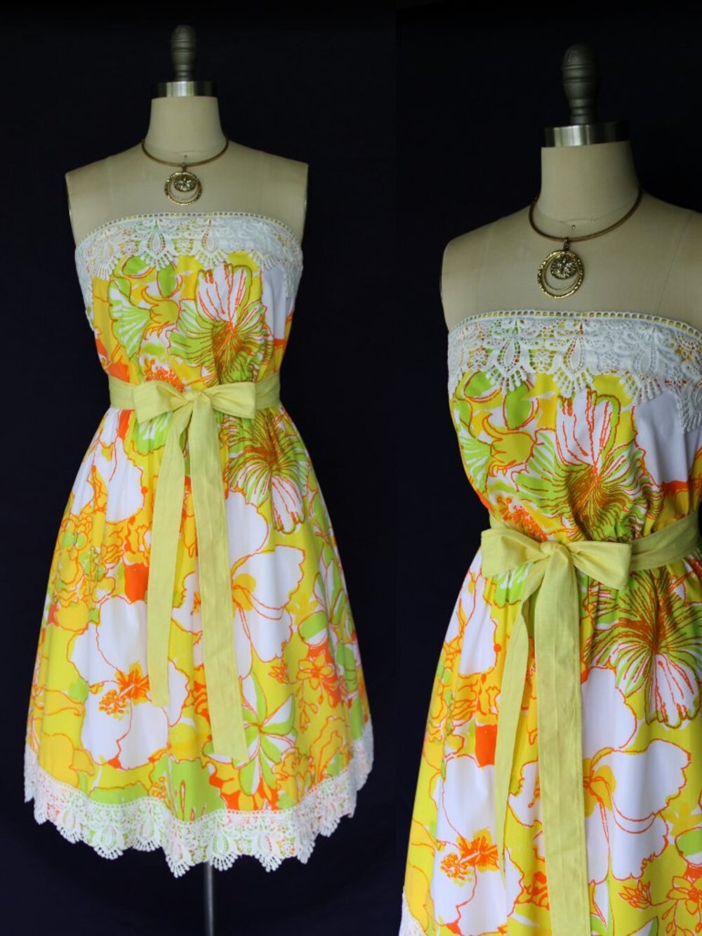 The Lilly Pulitzer vintage floral strapless mod 60s dress Jackie O crochet lace